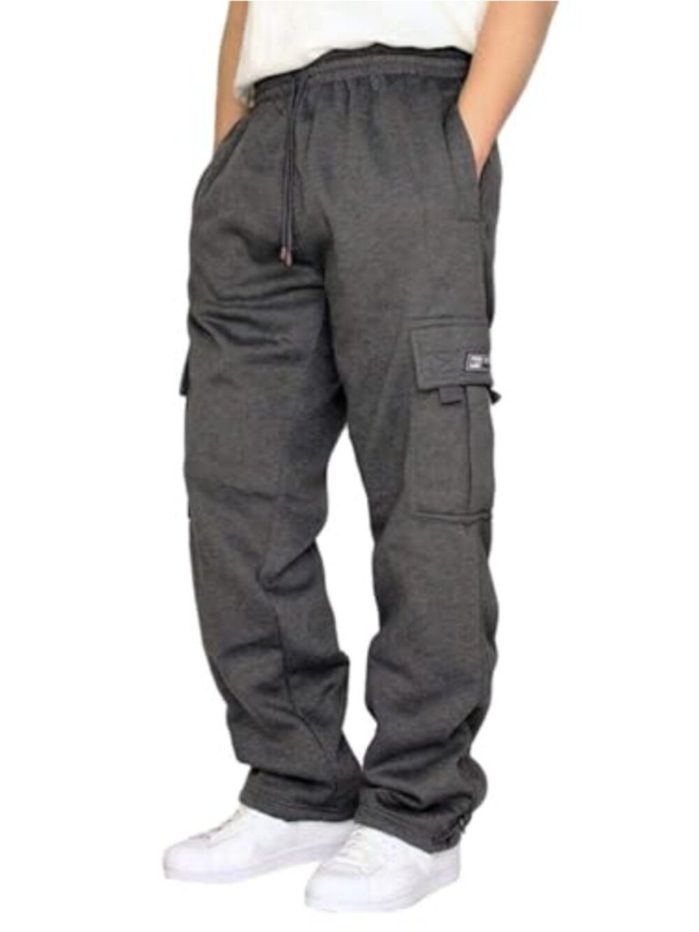 Men's Heavyweight Fleece Baggy Cargo Sweatpants with Pockets